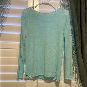 Lilly Pulitzer 100% Linen light blue long sleeve lightweight knit pullover top